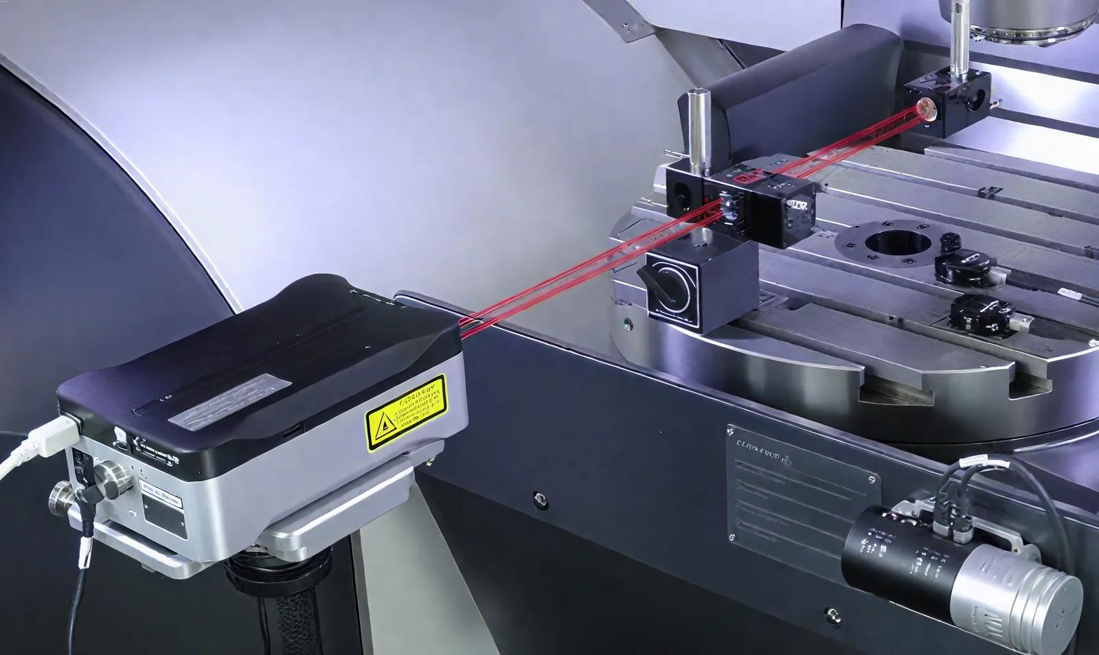 Renishaw laser interferometer during machine calibration